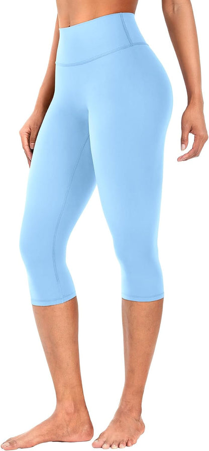 Ease Womens Workout Capri Leggings 17" No Front Seam High Waisted Hidden Scrunch Gym Yoga Pants