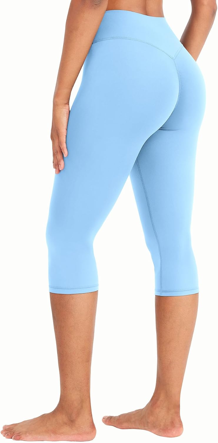Ease Womens Workout Capri Leggings 17" No Front Seam High Waisted Hidden Scrunch Gym Yoga Pants