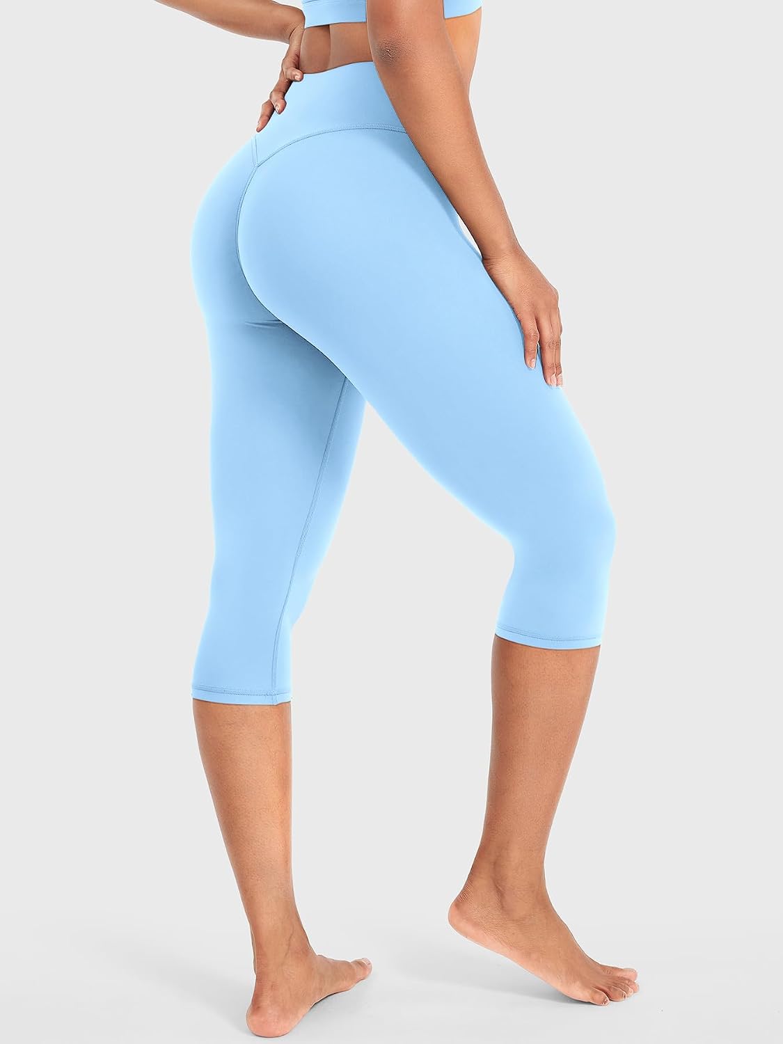 Ease Womens Workout Capri Leggings 17" No Front Seam High Waisted Hidden Scrunch Gym Yoga Pants