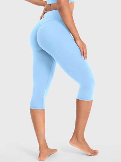 Ease Womens Workout Capri Leggings 17" No Front Seam High Waisted Hidden Scrunch Gym Yoga Pants