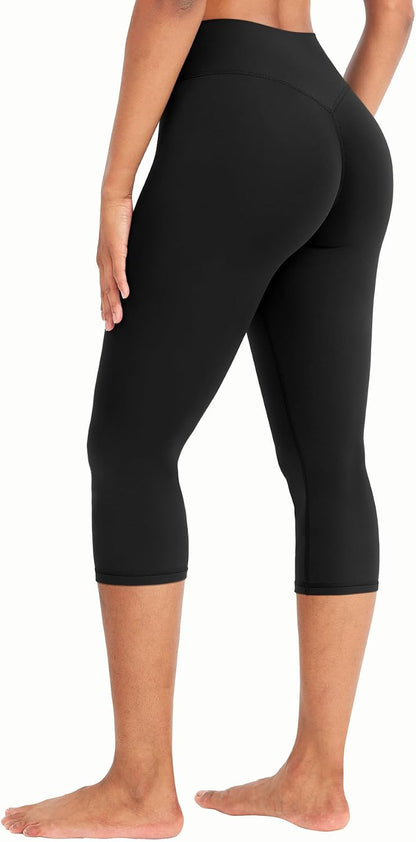 Ease Womens Workout Capri Leggings 17" No Front Seam High Waisted Hidden Scrunch Gym Yoga Pants
