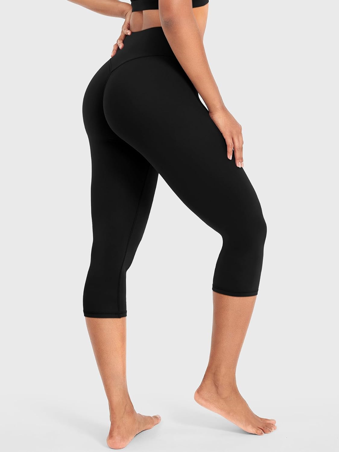 Ease Womens Workout Capri Leggings 17" No Front Seam High Waisted Hidden Scrunch Gym Yoga Pants