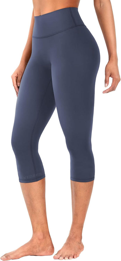 Ease Womens Workout Capri Leggings 17" No Front Seam High Waisted Hidden Scrunch Gym Yoga Pants