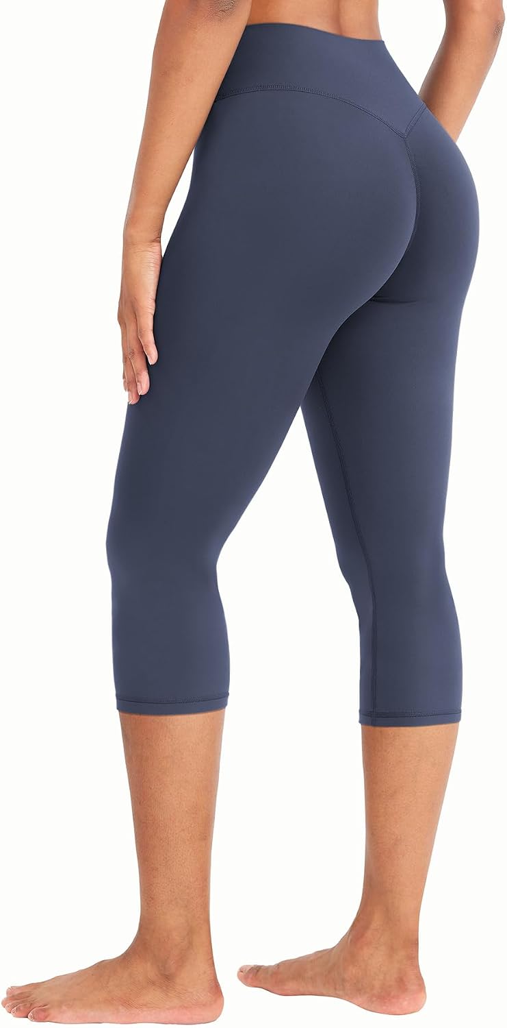 Ease Womens Workout Capri Leggings 17" No Front Seam High Waisted Hidden Scrunch Gym Yoga Pants