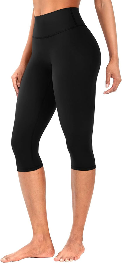 Ease Womens Workout Capri Leggings 17" No Front Seam High Waisted Hidden Scrunch Gym Yoga Pants