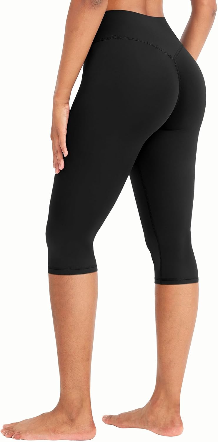 Ease Womens Workout Capri Leggings 17" No Front Seam High Waisted Hidden Scrunch Gym Yoga Pants
