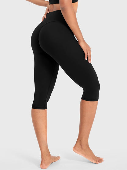 Ease Womens Workout Capri Leggings 17" No Front Seam High Waisted Hidden Scrunch Gym Yoga Pants