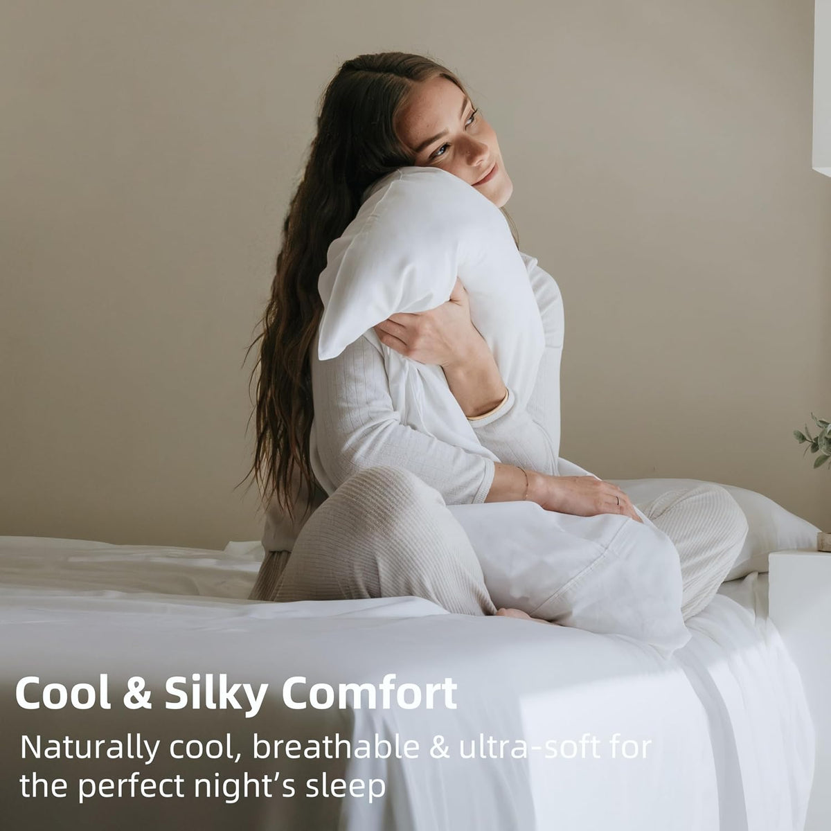 Pillow Cases Queen Size Set of 2, Cooling Pillowcases for Hot Sleepers, 100% Rayon Derived from Bamboo Envelope Soft Pillowcases (Lightbeige)