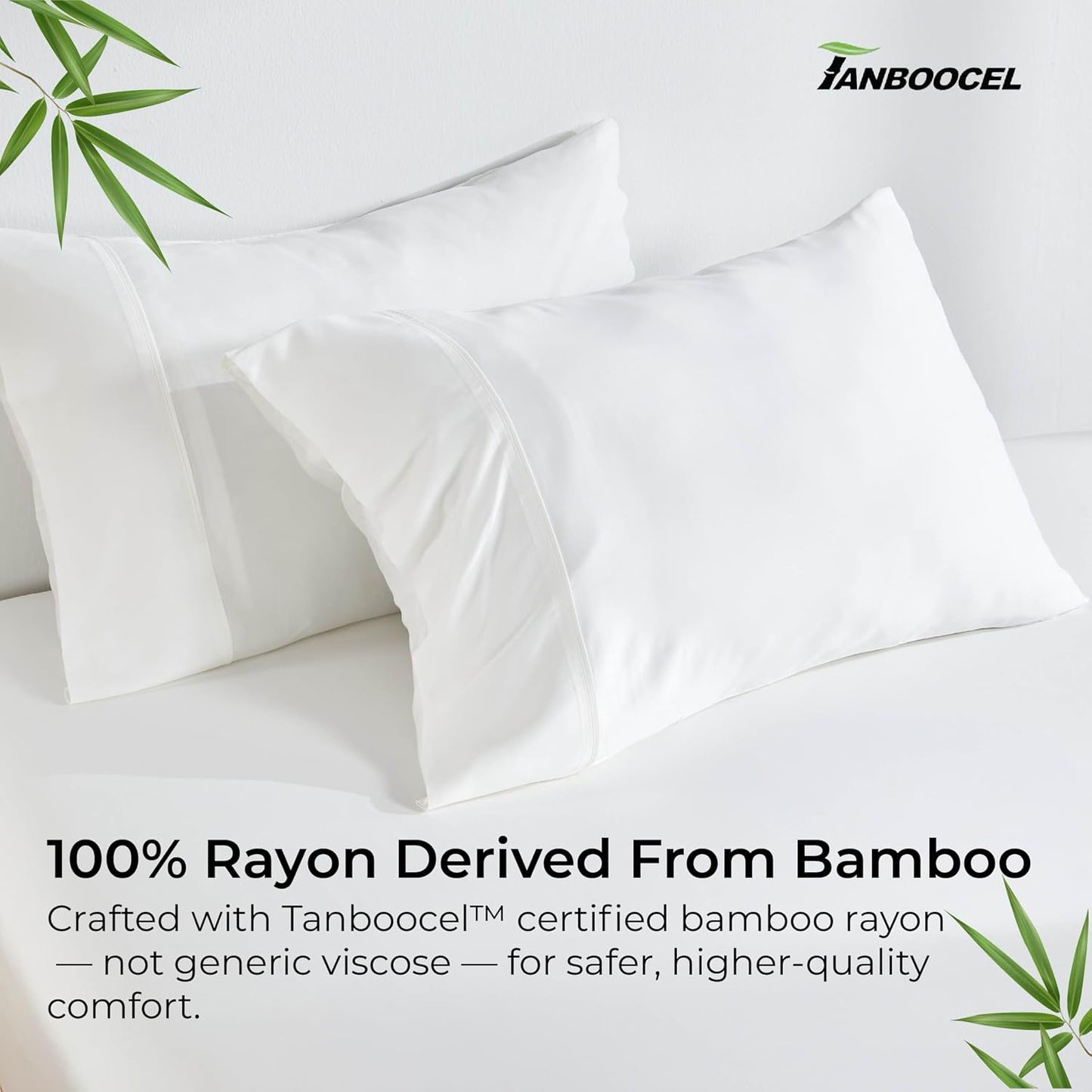 Pillow Cases Queen Size Set of 2, Cooling Pillowcases for Hot Sleepers, 100% Rayon Derived from Bamboo Envelope Soft Pillowcases (Lightbeige)