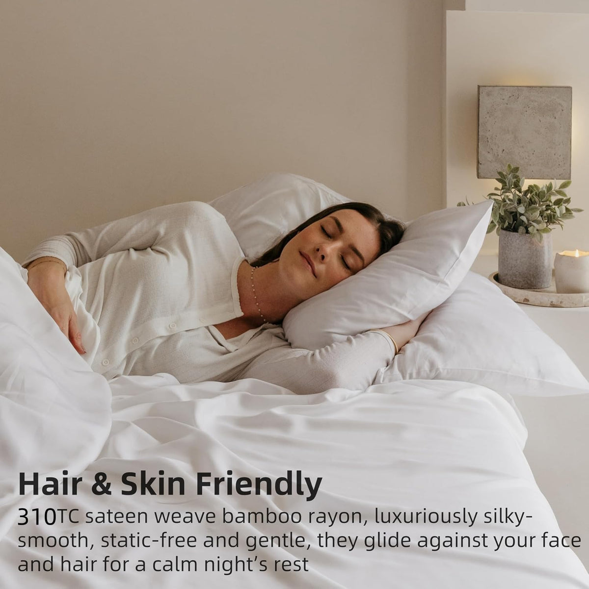Pillow Cases Queen Size Set of 2, Cooling Pillowcases for Hot Sleepers, 100% Rayon Derived from Bamboo Envelope Soft Pillowcases (Lightbeige)