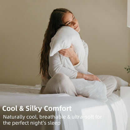 Pillow Cases Queen Size Set of 2, Cooling Pillowcases for Hot Sleepers, 100% Rayon Derived from Bamboo Envelope Soft Pillowcases (Lightbeige)