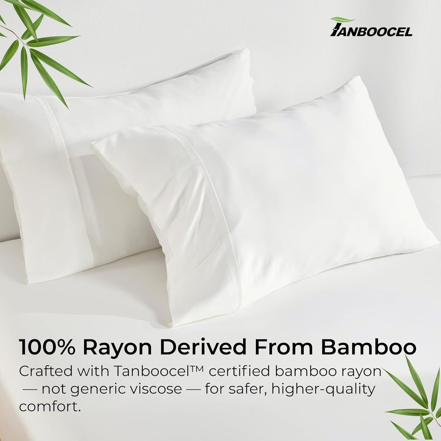 Pillow Cases Queen Size Set of 2, Cooling Pillowcases for Hot Sleepers, 100% Rayon Derived from Bamboo Envelope Soft Pillowcases (Lightbeige)