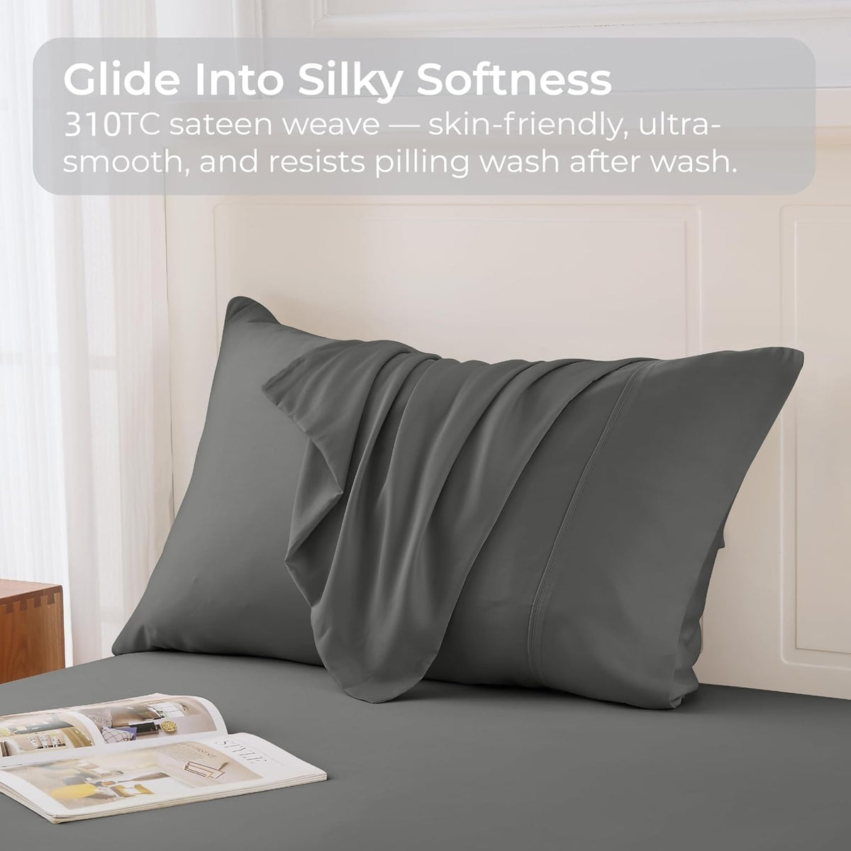 Pillow Cases Queen Size Set of 2, Cooling Pillowcases for Hot Sleepers, 100% Rayon Derived from Bamboo Envelope Soft Pillowcases (Lightbeige)