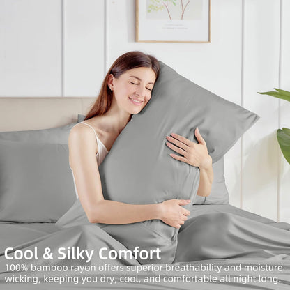 Pillow Cases Queen Size Set of 2, Cooling Pillowcases for Hot Sleepers, 100% Rayon Derived from Bamboo Envelope Soft Pillowcases (Lightbeige)