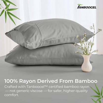 Pillow Cases Queen Size Set of 2, Cooling Pillowcases for Hot Sleepers, 100% Rayon Derived from Bamboo Envelope Soft Pillowcases (Lightbeige)
