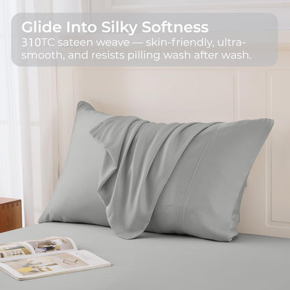 Pillow Cases Queen Size Set of 2, Cooling Pillowcases for Hot Sleepers, 100% Rayon Derived from Bamboo Envelope Soft Pillowcases (Lightbeige)