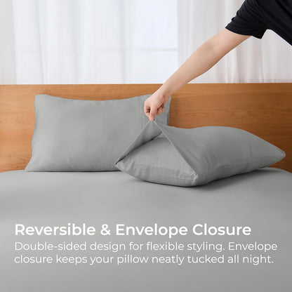 Pillow Cases Queen Size Set of 2, Cooling Pillowcases for Hot Sleepers, 100% Rayon Derived from Bamboo Envelope Soft Pillowcases (Lightbeige)