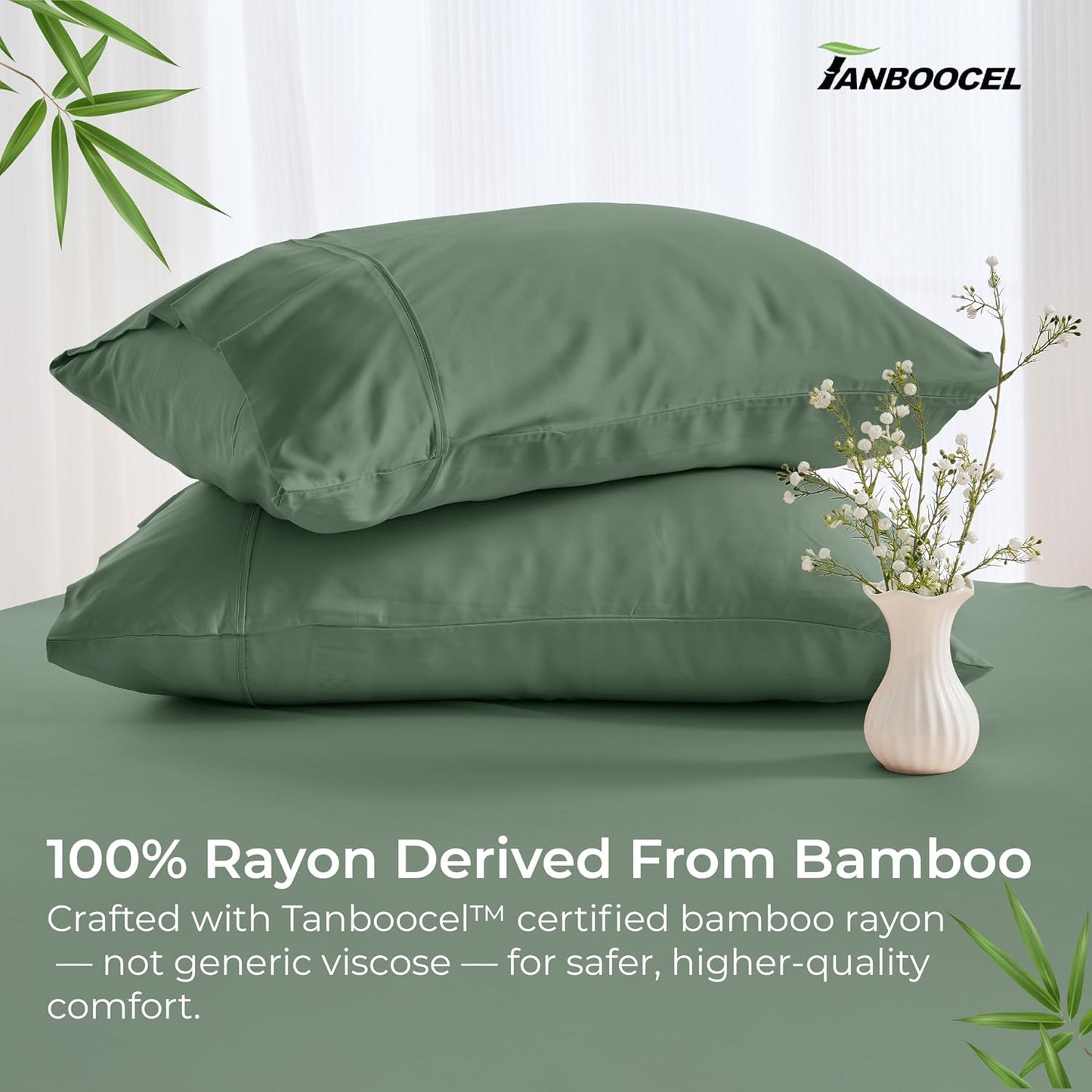 Pillow Cases Queen Size Set of 2, Cooling Pillowcases for Hot Sleepers, 100% Rayon Derived from Bamboo Envelope Soft Pillowcases (Lightbeige)