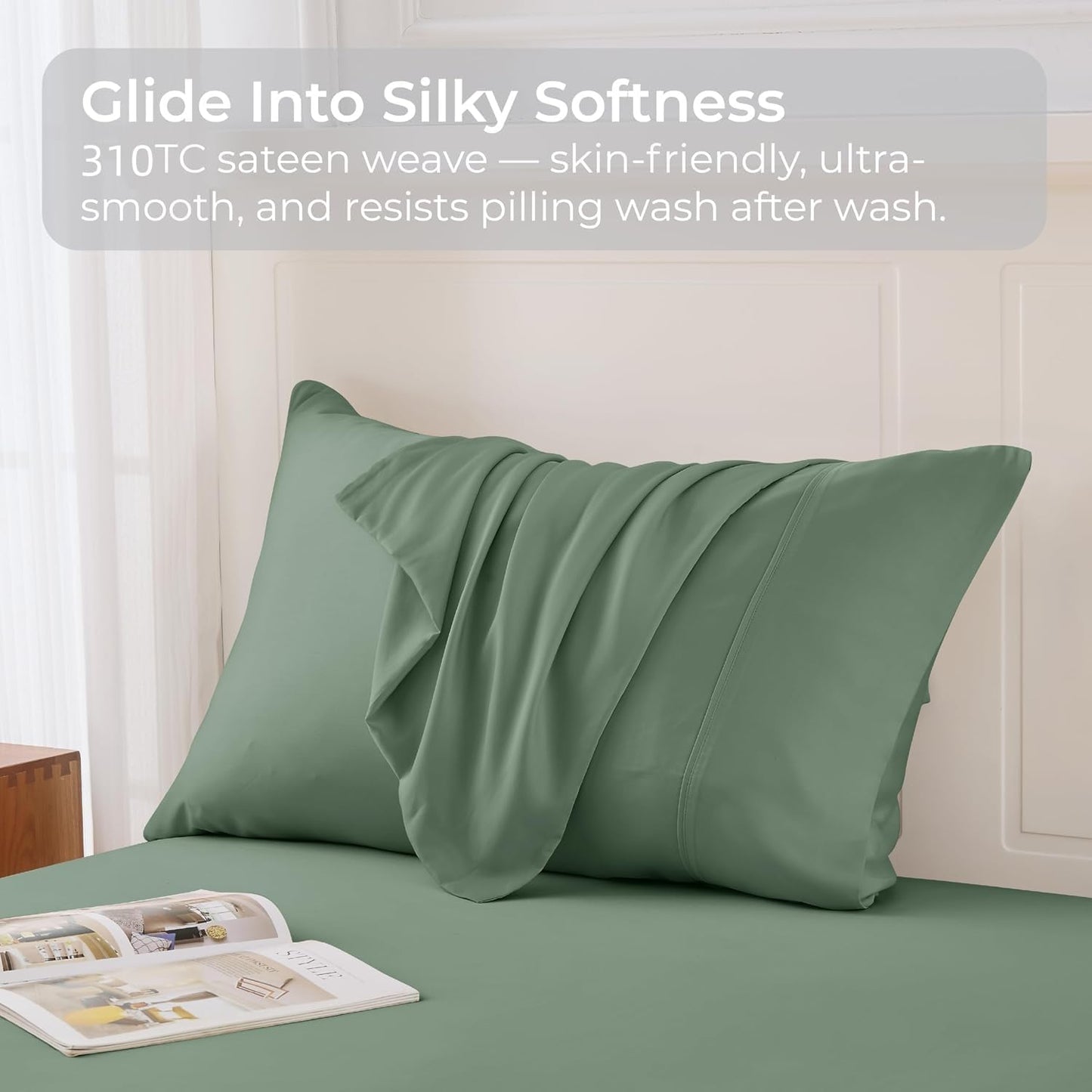 Pillow Cases Queen Size Set of 2, Cooling Pillowcases for Hot Sleepers, 100% Rayon Derived from Bamboo Envelope Soft Pillowcases (Lightbeige)