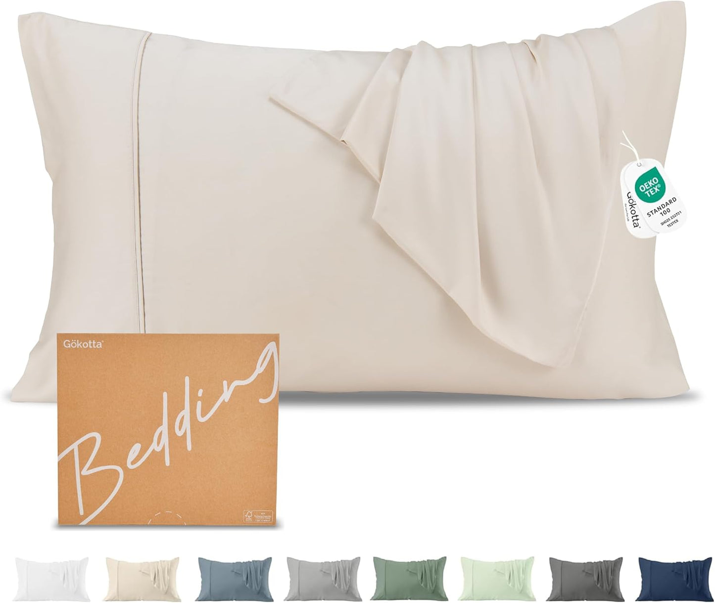 Pillow Cases Queen Size Set of 2, Cooling Pillowcases for Hot Sleepers, 100% Rayon Derived from Bamboo Envelope Soft Pillowcases (Lightbeige)