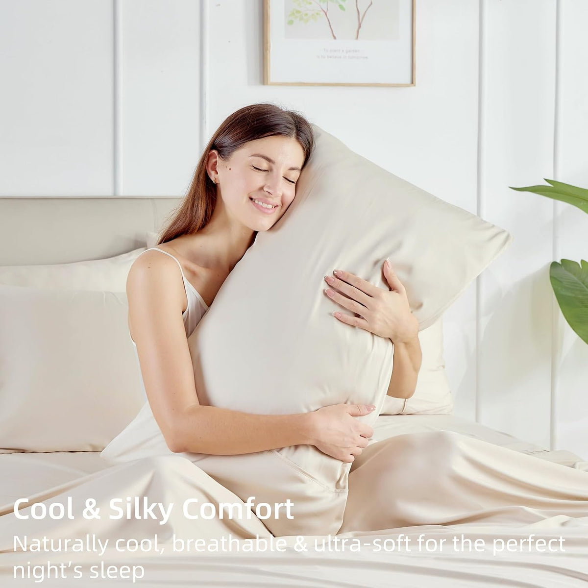 Pillow Cases Queen Size Set of 2, Cooling Pillowcases for Hot Sleepers, 100% Rayon Derived from Bamboo Envelope Soft Pillowcases (Lightbeige)