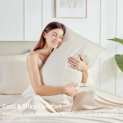 Pillow Cases Queen Size Set of 2, Cooling Pillowcases for Hot Sleepers, 100% Rayon Derived from Bamboo Envelope Soft Pillowcases (Lightbeige)