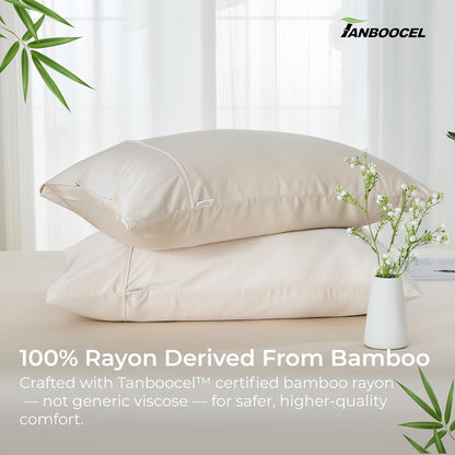 Pillow Cases Queen Size Set of 2, Cooling Pillowcases for Hot Sleepers, 100% Rayon Derived from Bamboo Envelope Soft Pillowcases (Lightbeige)