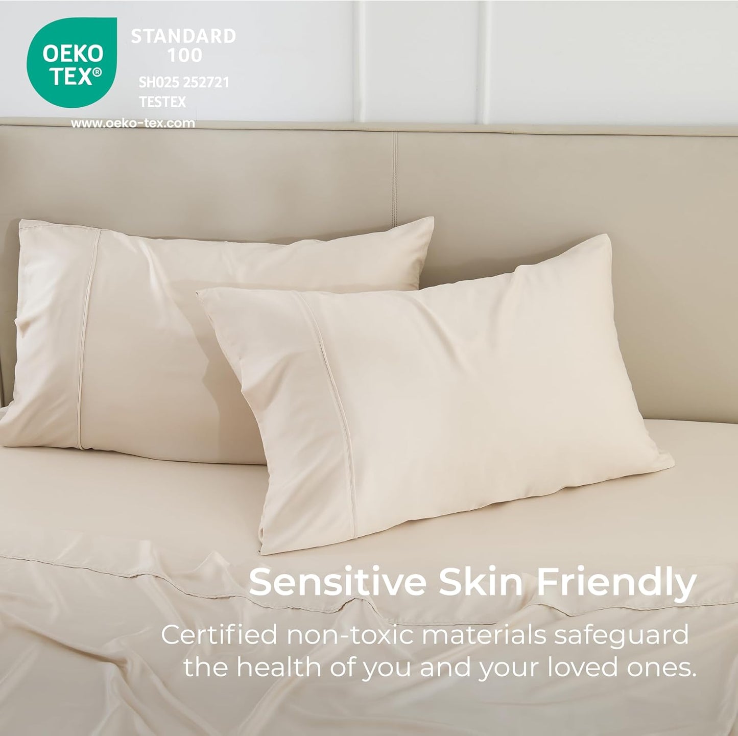 Pillow Cases Queen Size Set of 2, Cooling Pillowcases for Hot Sleepers, 100% Rayon Derived from Bamboo Envelope Soft Pillowcases (Lightbeige)