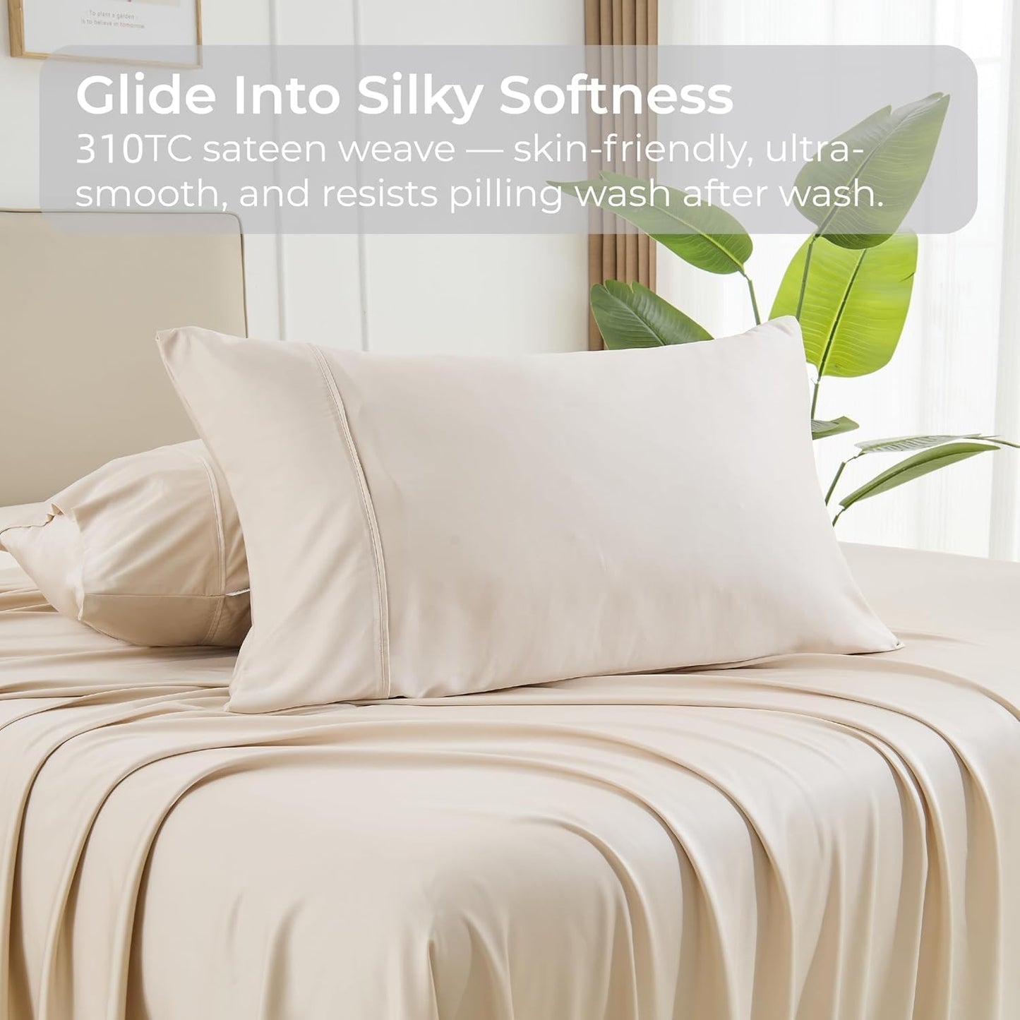 Pillow Cases Queen Size Set of 2, Cooling Pillowcases for Hot Sleepers, 100% Rayon Derived from Bamboo Envelope Soft Pillowcases (Lightbeige)