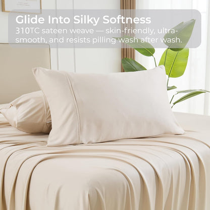 Pillow Cases Queen Size Set of 2, Cooling Pillowcases for Hot Sleepers, 100% Rayon Derived from Bamboo Envelope Soft Pillowcases (Lightbeige)