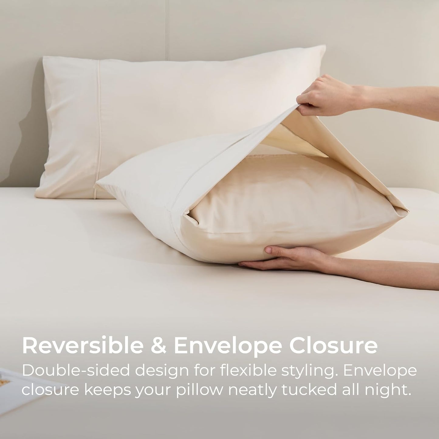 Pillow Cases Queen Size Set of 2, Cooling Pillowcases for Hot Sleepers, 100% Rayon Derived from Bamboo Envelope Soft Pillowcases (Lightbeige)