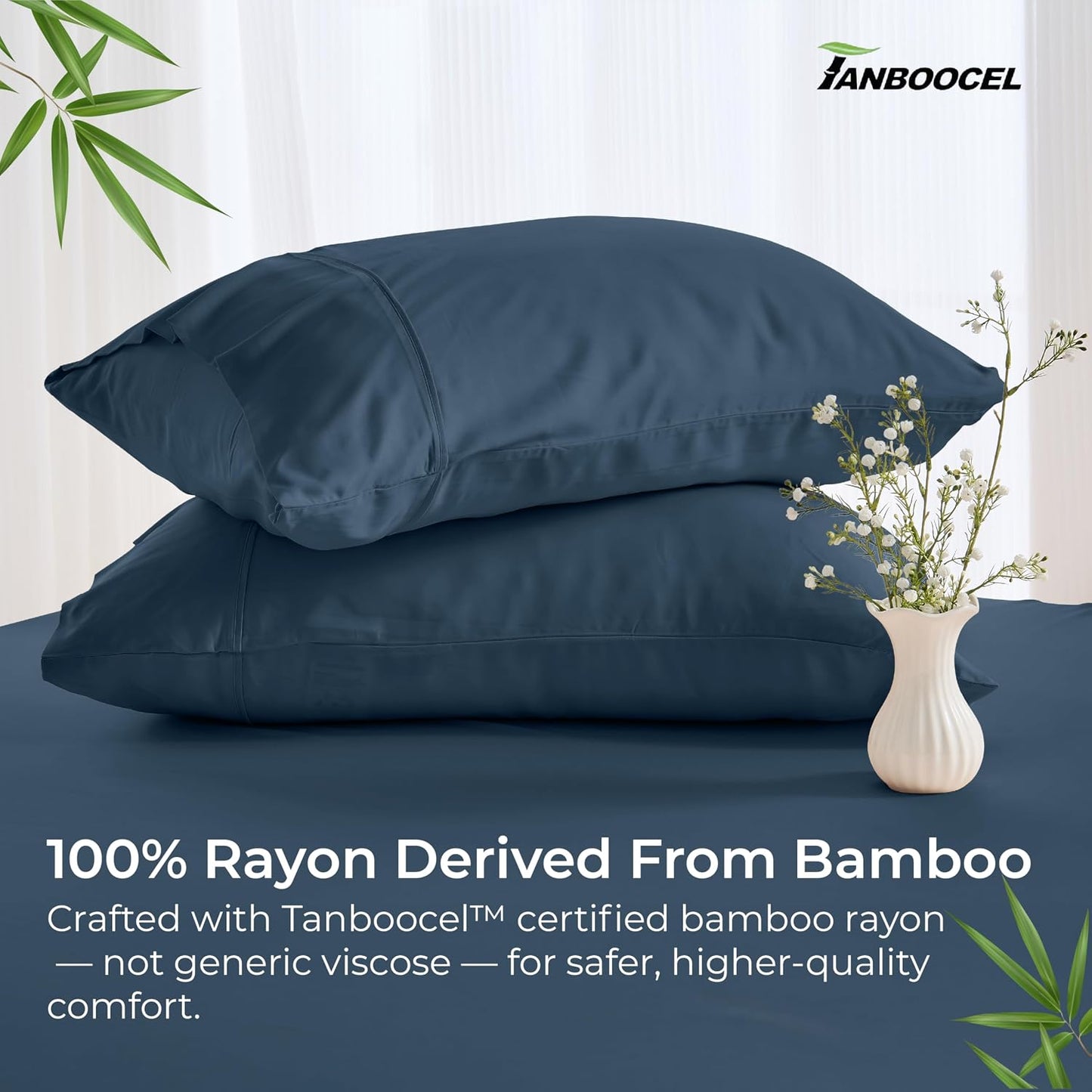 Pillow Cases Queen Size Set of 2, Cooling Pillowcases for Hot Sleepers, 100% Rayon Derived from Bamboo Envelope Soft Pillowcases (Lightbeige)