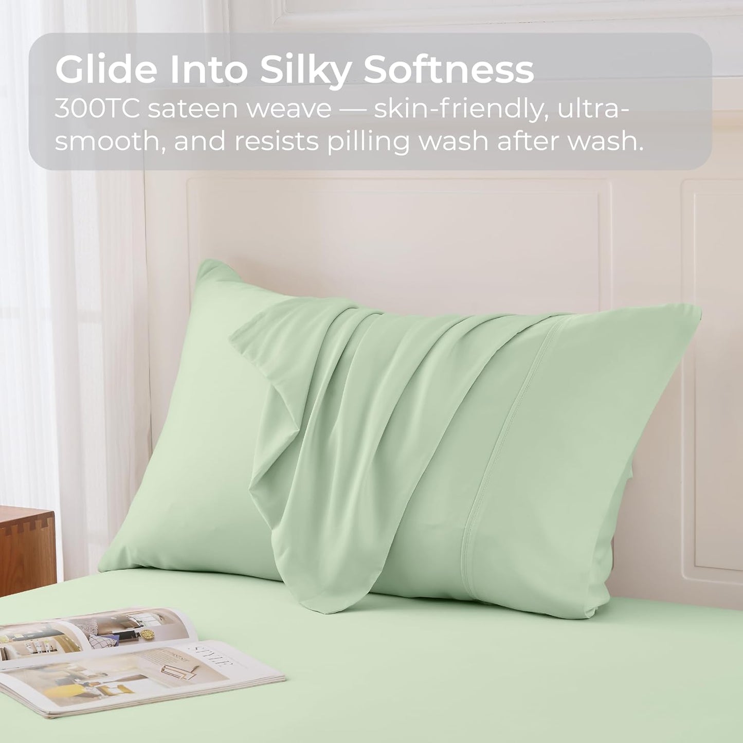 Pillow Cases Queen Size Set of 2, Cooling Pillowcases for Hot Sleepers, 100% Rayon Derived from Bamboo Envelope Soft Pillowcases (Lightbeige)