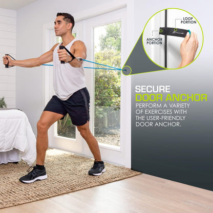 Single Stackable Resistance Bands with Door Anchor and Exercise Guide, 8-12 LB, Heavy Duty Fitness Tube for Full-Body Exercises and Home Workouts