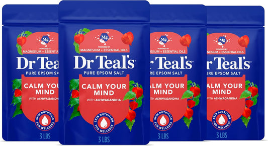 Epsom Salt Magnesium Soak, Ashwagandha & Essential Oils, 3 lbs (Pack of 4)