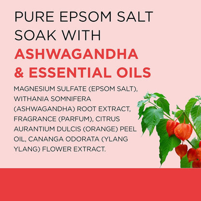 Epsom Salt Magnesium Soak, Ashwagandha & Essential Oils, 3 lbs (Pack of 4)