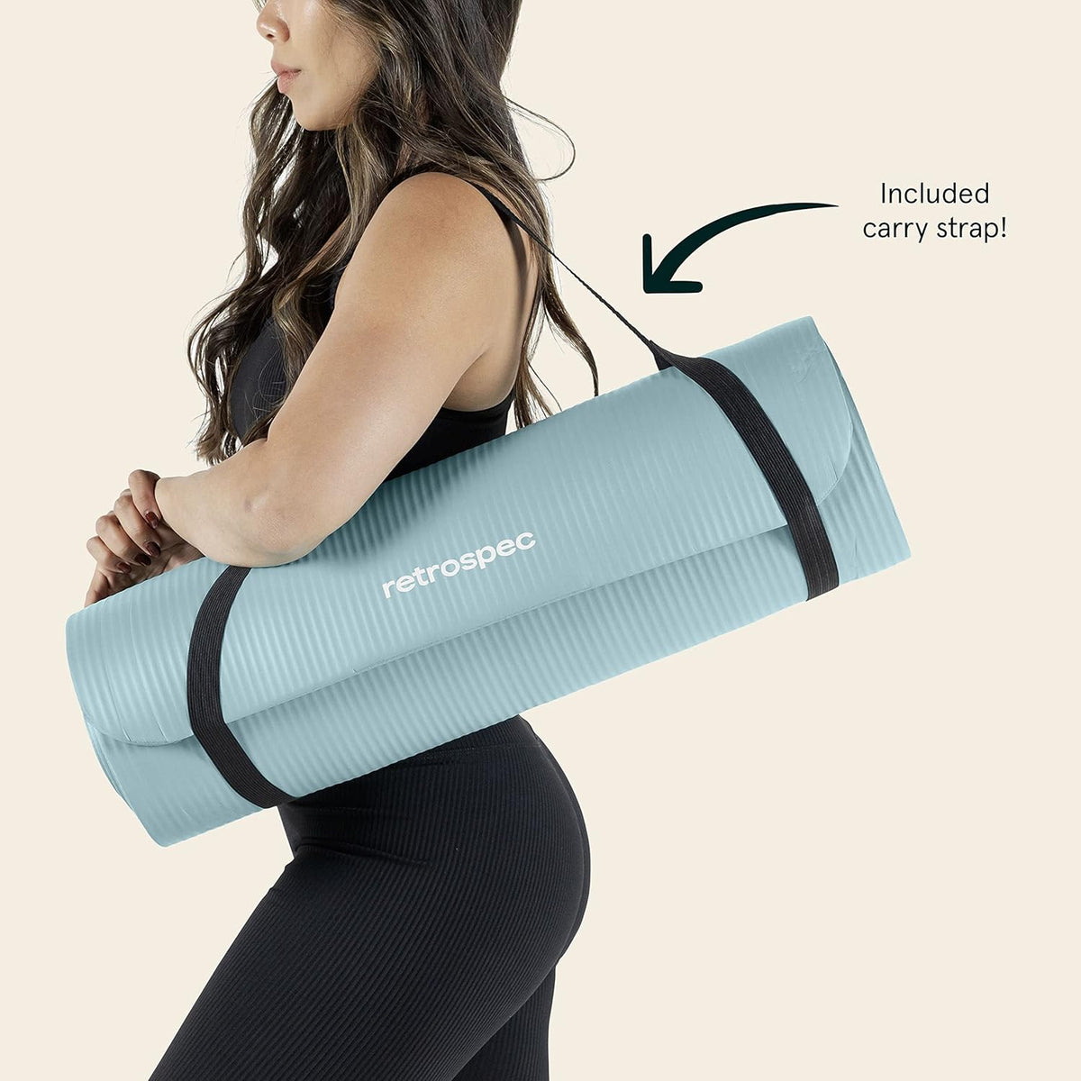 Solana Yoga Mat Thick 1/2in Non-Slip Workout Mat with Nylon Strap - 72x24in Exercise Mat for Pilates, Stretching & Fitness - BPA Free, Easy Clean
