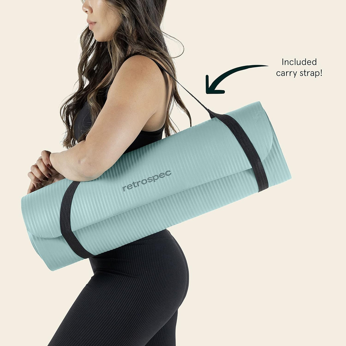 Solana Yoga Mat Thick 1/2in Non-Slip Workout Mat with Nylon Strap - 72x24in Exercise Mat for Pilates, Stretching & Fitness - BPA Free, Easy Clean