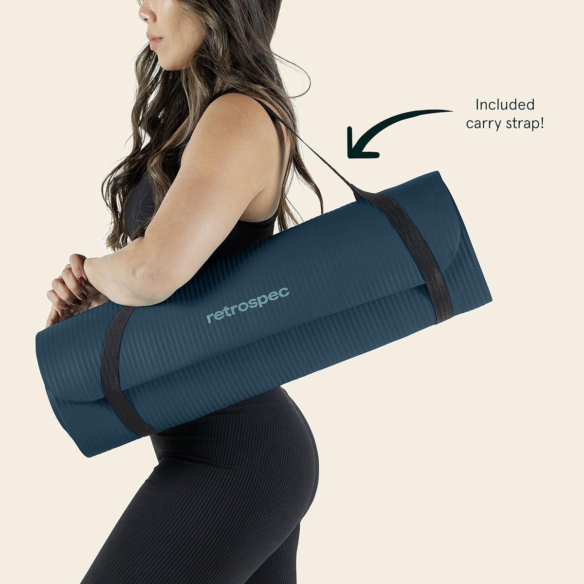 Solana Yoga Mat Thick 1/2in Non-Slip Workout Mat with Nylon Strap - 72x24in Exercise Mat for Pilates, Stretching & Fitness - BPA Free, Easy Clean