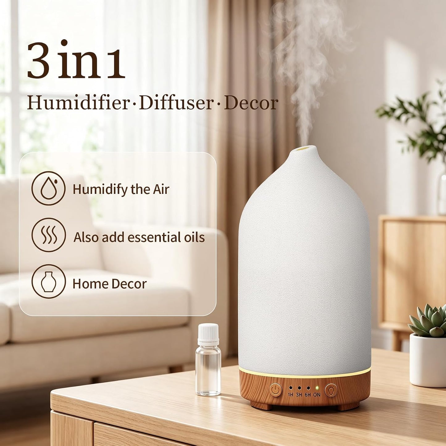 200ML Ceramic Essential Oil Diffuser for Home, Stone Diffuser