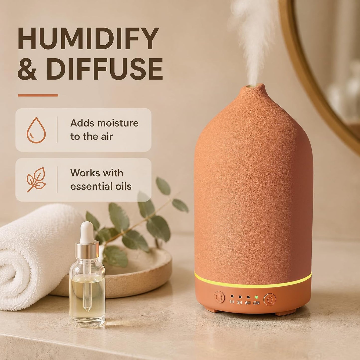 200ML Ceramic Essential Oil Diffuser for Home, Stone Diffuser