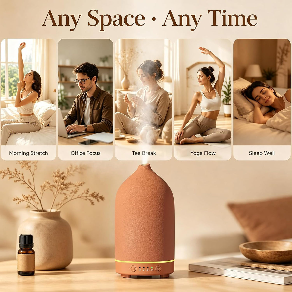 200ML Ceramic Essential Oil Diffuser for Home, Stone Diffuser