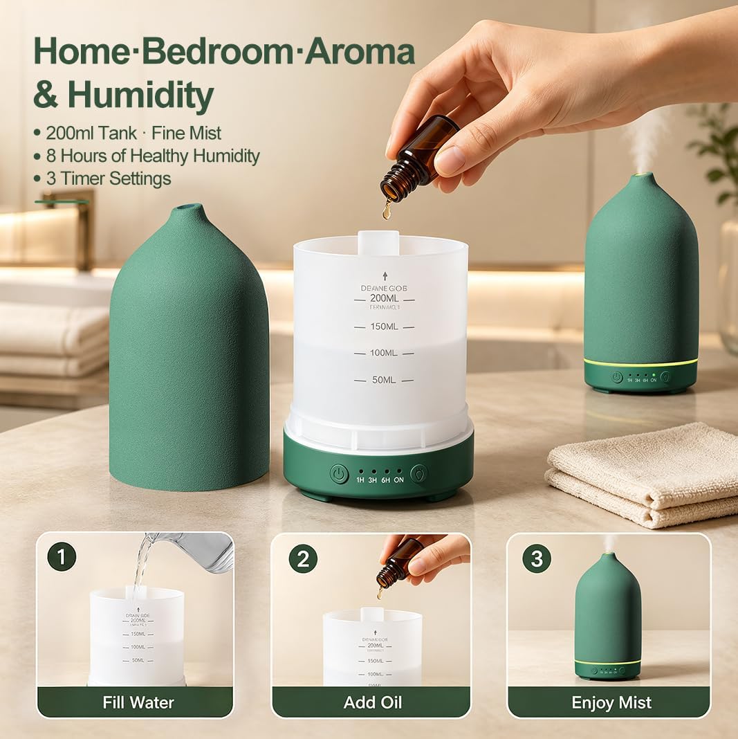 200ML Ceramic Essential Oil Diffuser for Home, Stone Diffuser