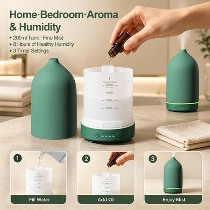 200ML Ceramic Essential Oil Diffuser for Home, Stone Diffuser