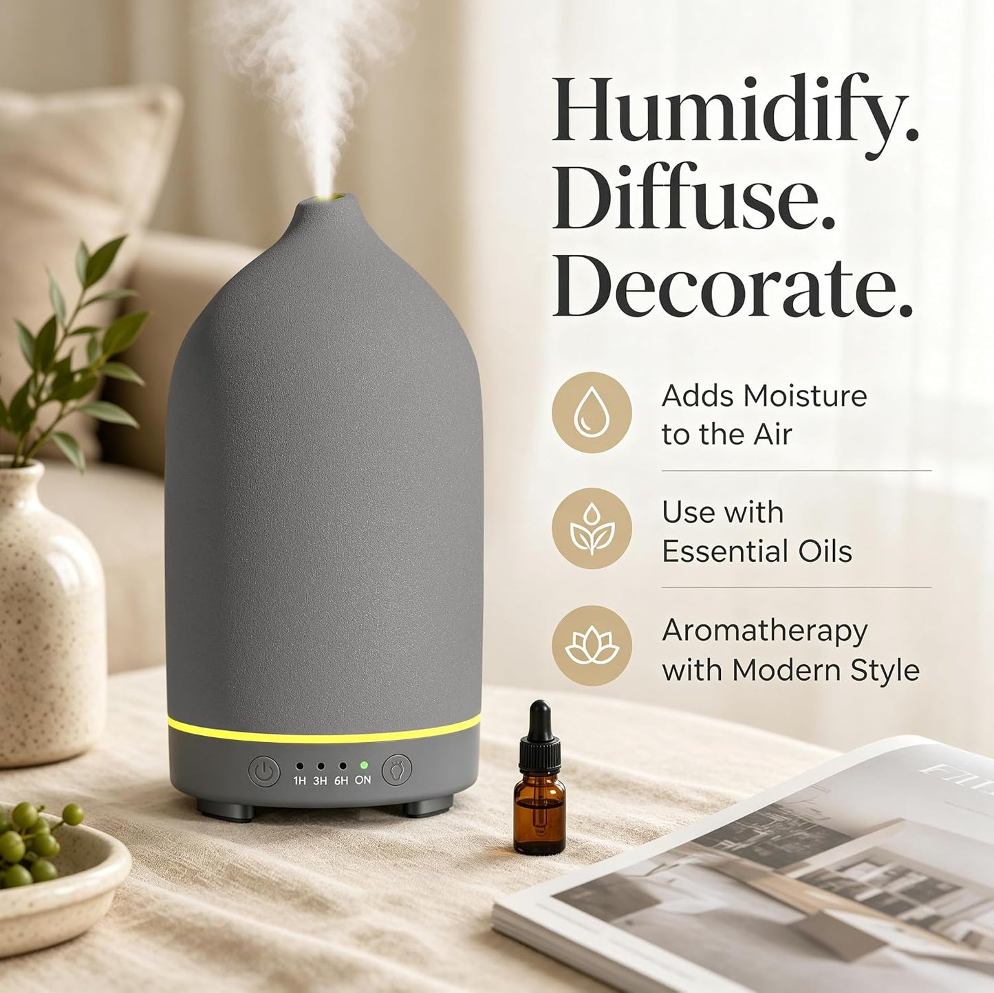 200ML Ceramic Essential Oil Diffuser for Home, Stone Diffuser