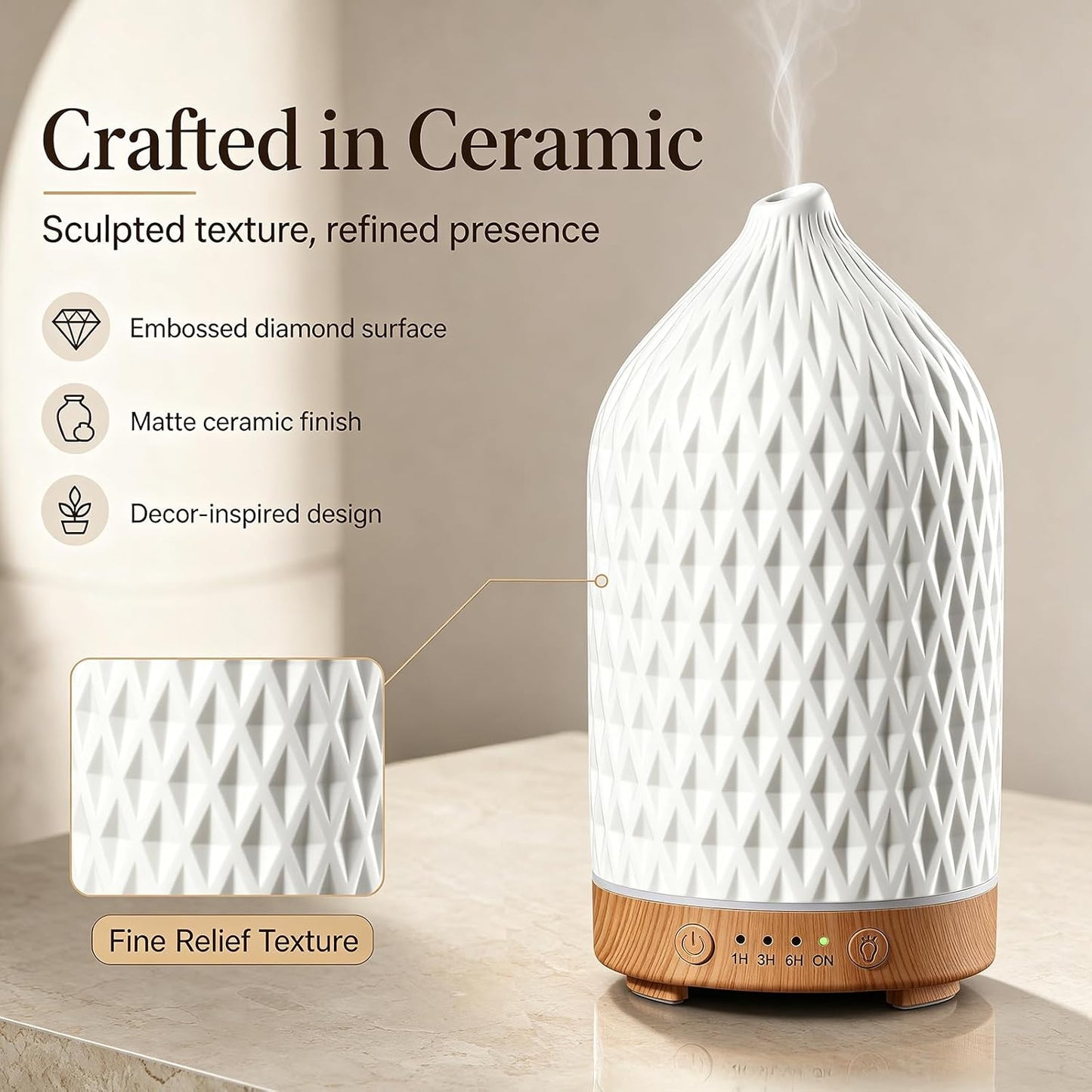 200ML Ceramic Essential Oil Diffuser for Home, Stone Diffuser
