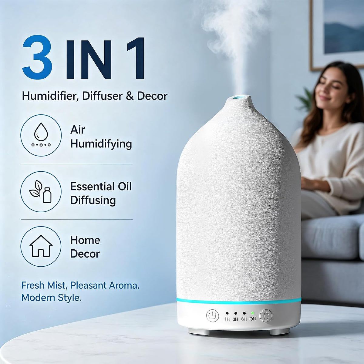 200ML Ceramic Essential Oil Diffuser for Home, Stone Diffuser