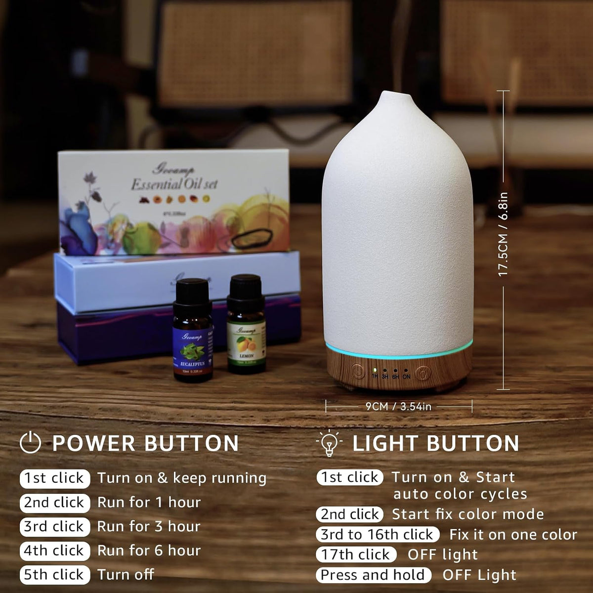 200ML Ceramic Essential Oil Diffuser for Home, Stone Diffuser