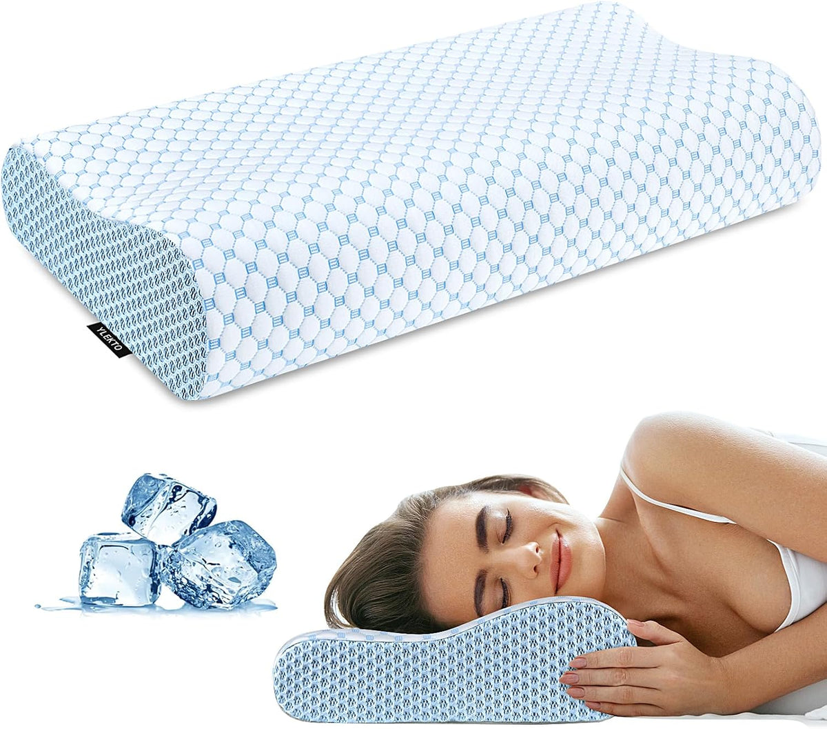 Cervical Pillow for Neck Pain Relief, Contour Memory Foam Pillows for Sleeping, Ergonomic Pillow Cooling Pillow Bed Pillow Neck Support for Side Back Stomach Sleepers (Blue)