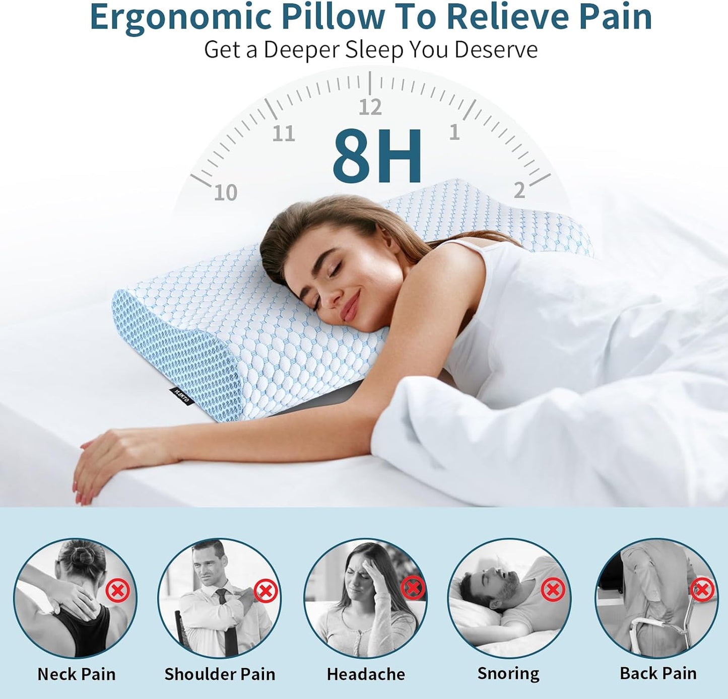 Cervical Pillow for Neck Pain Relief, Contour Memory Foam Pillows for Sleeping, Ergonomic Pillow Cooling Pillow Bed Pillow Neck Support for Side Back Stomach Sleepers (Blue)